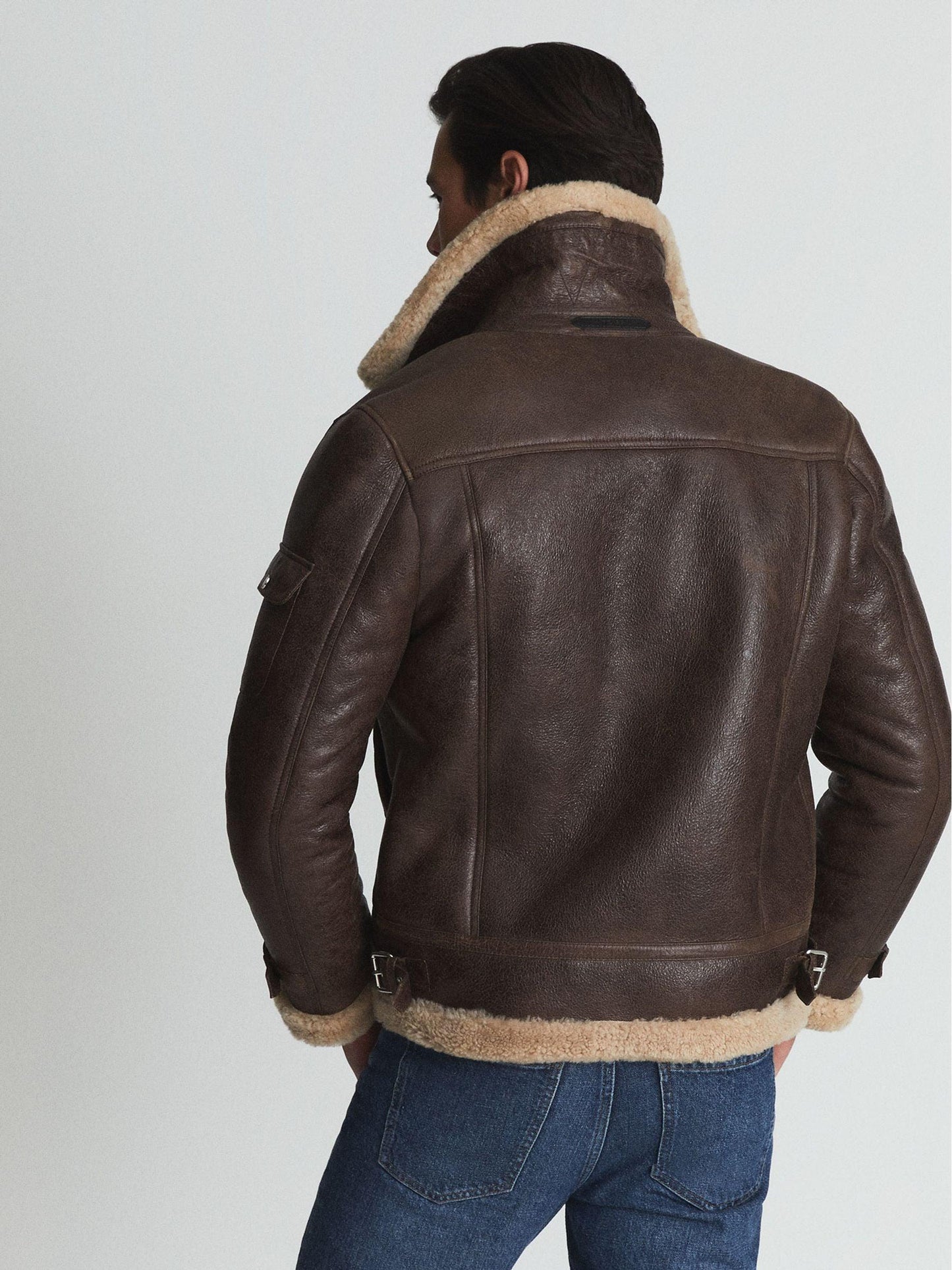 Aviator Brown Leather Jacket with Shearling Collar - Leather Loom