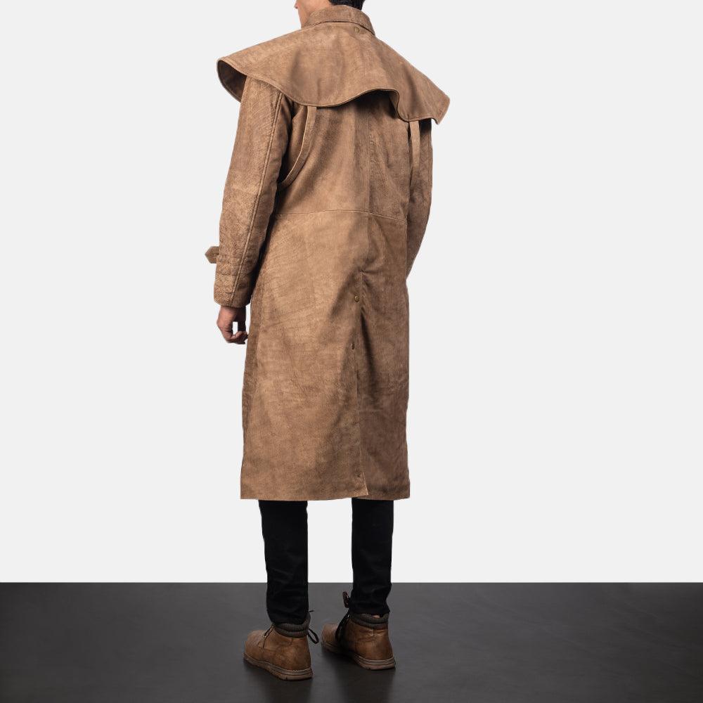 Brown Sheepskin Leather Trench Duster Coat Mens - Leather Loom