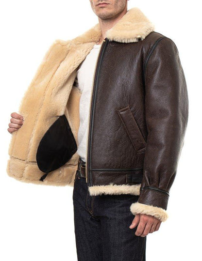 B-3 Classic Sheepskin Leather Bomber Jacket - Leather Loom