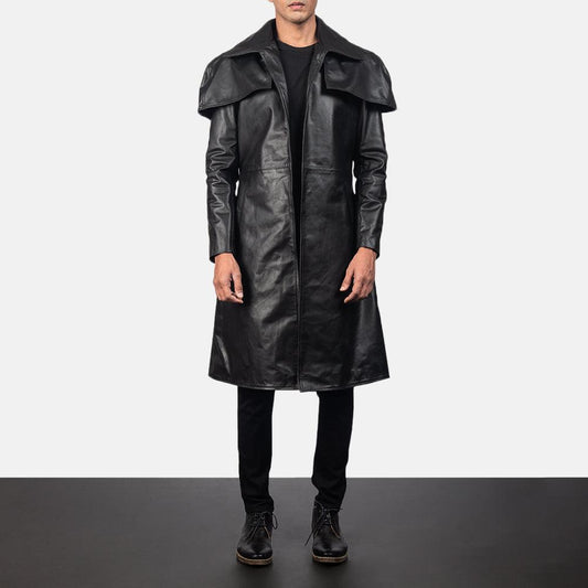 Mens Classic Black Cowhide Leather Duster Coat - Leather Loom