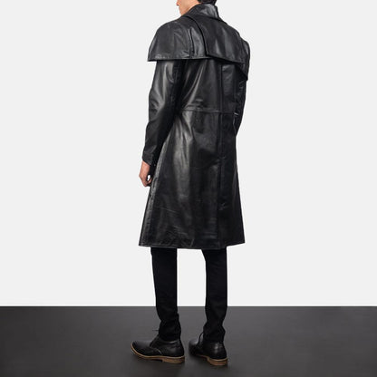 Mens Classic Black Cowhide Leather Duster Coat - Leather Loom