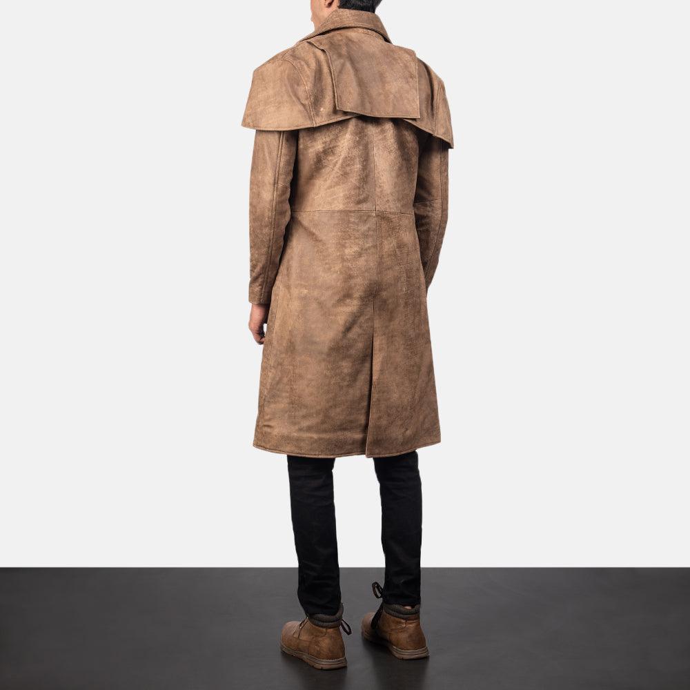Mens Classic Brown Cowhide Leather Duster Coat - Leather Loom