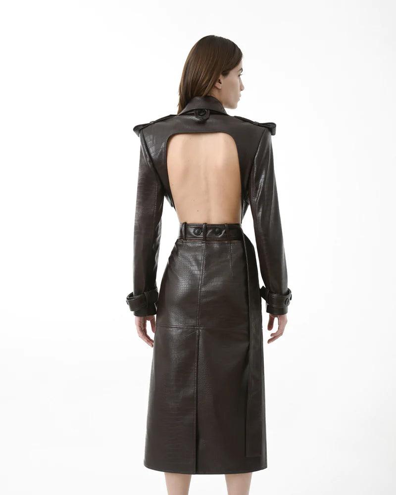Crocodile Leather Open Back Trench Coat - Leather Loom