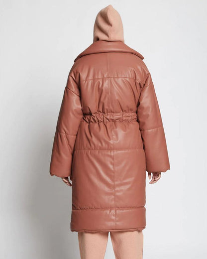 Faux Leather Puffer Trench Coat - Leather Loom