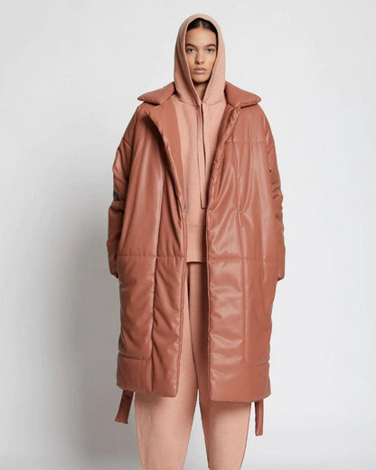 Faux Leather Puffer Trench Coat - Leather Loom