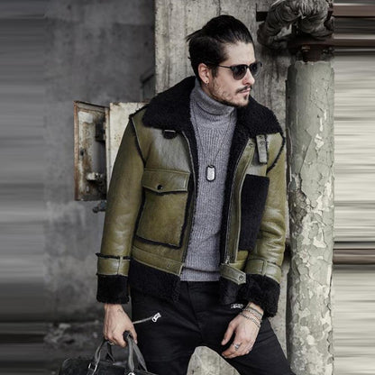 Green Mens RAF Flying Pilot Sheepskin Shearling Leather Jacket - Leather Loom