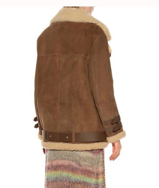 Hailey Baldwin Velocite Shearling Brown Jacket - Leather Loom