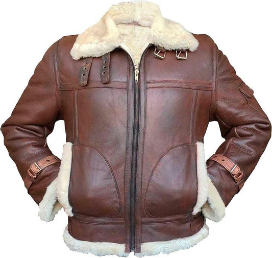 Handmade Mens Flying Leather Jacket With Fur - Leather Loom