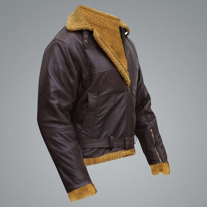 B3 Men Flying Aviator Winter Sheepskin Shearling Bomber Leather Jacket - Leather Loom