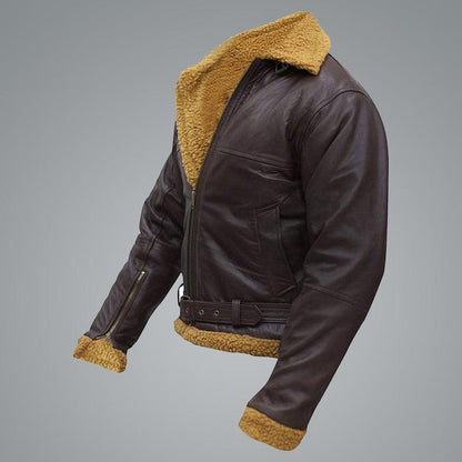 B3 Men Flying Aviator Winter Sheepskin Shearling Bomber Leather Jacket - Leather Loom