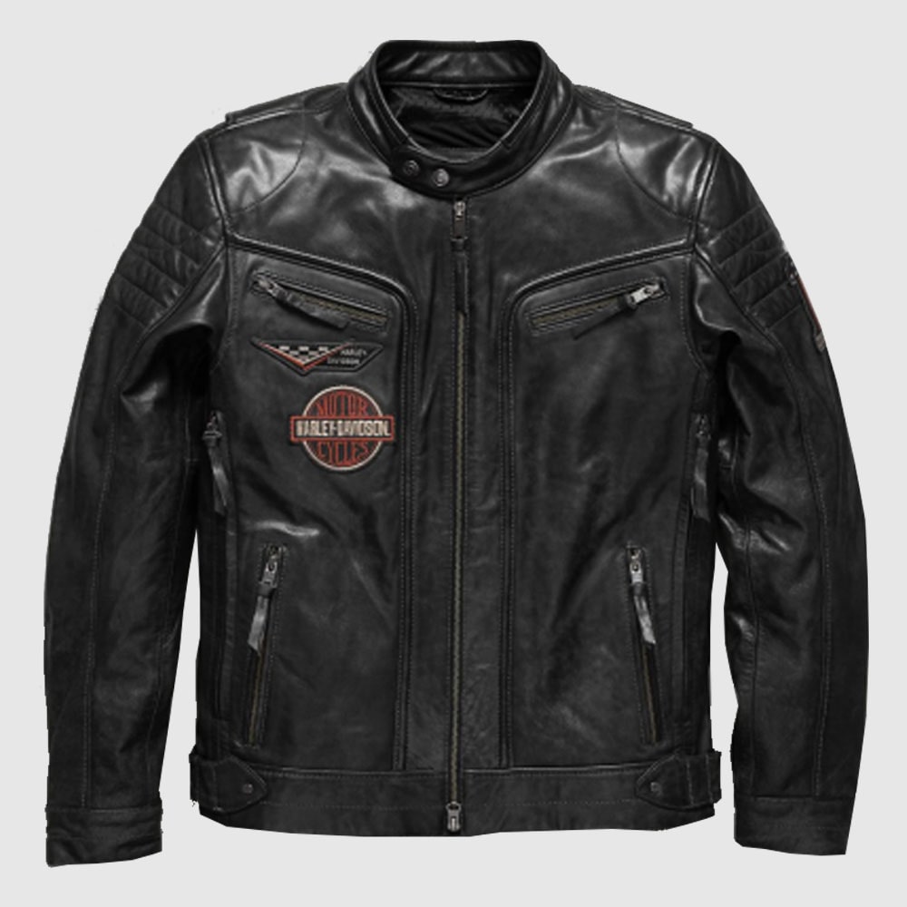 Men's Harley Davidson embroidery Eagle Design Natural Leather Jacket