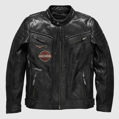 Men's Harley Davidson embroidery Eagle Design Natural Leather Jacket - Leather Loom