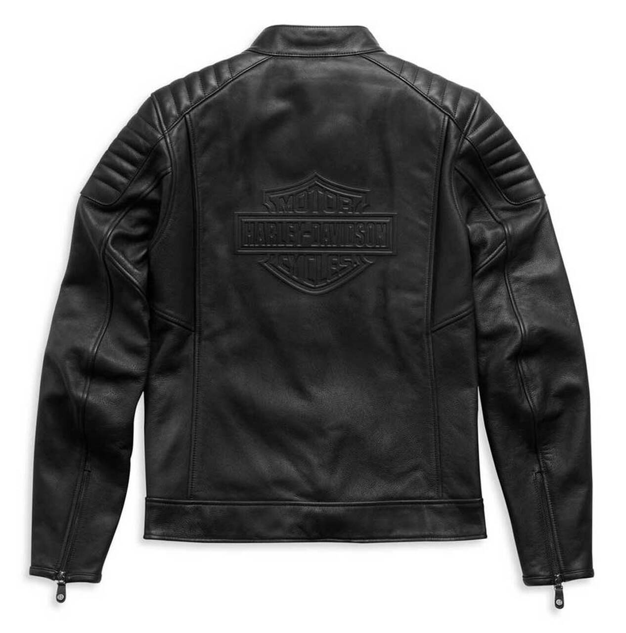 Men's Embossed Harley-Davidson Logo Padded Biker Leather Jacket In Black - Leather Loom
