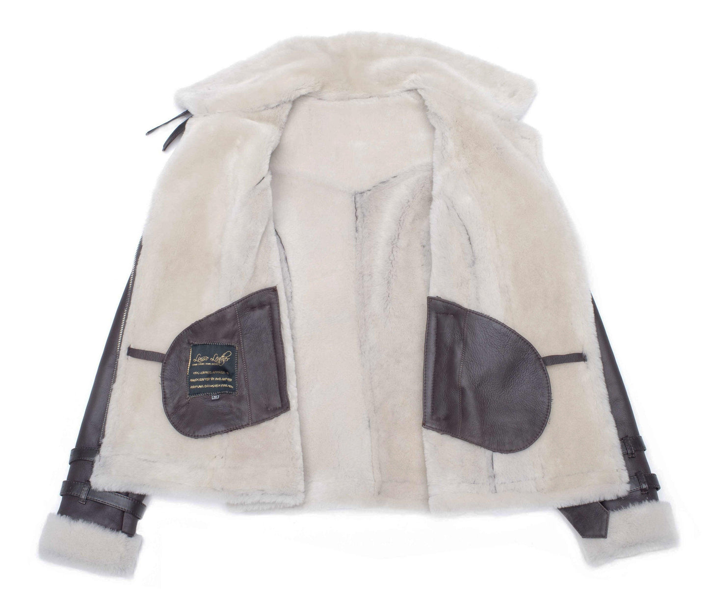 Jayne's Brown Biker Sheepskin Shearling Jacket - Leather Loom