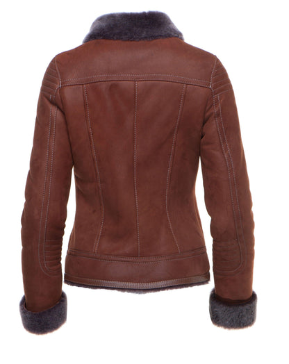 Sheepskin Shearling B-3 Bomber Style Jacket by Reyna's Tan - Leather Loom