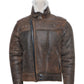 Distressed Biker bomber shearling jacket with notch lapels - Leather Loom