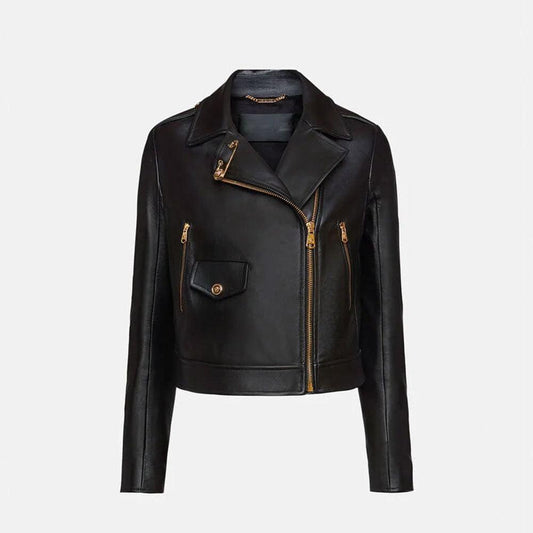 women's leather biker jacket black - Leather Loom