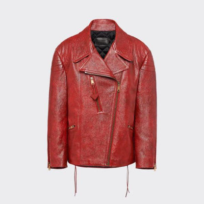 women's red sheepskin biker leather jacket - Leather Loom