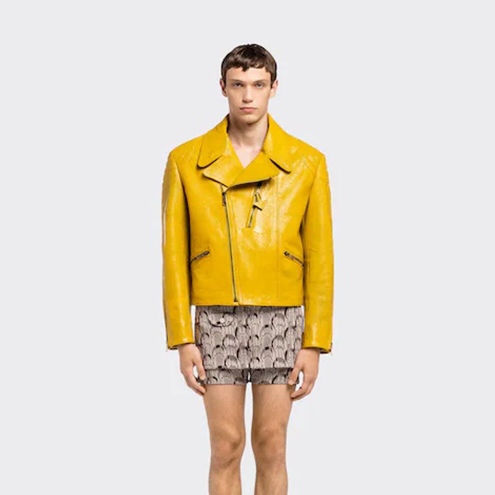 Yellow leather biker on sale jacket