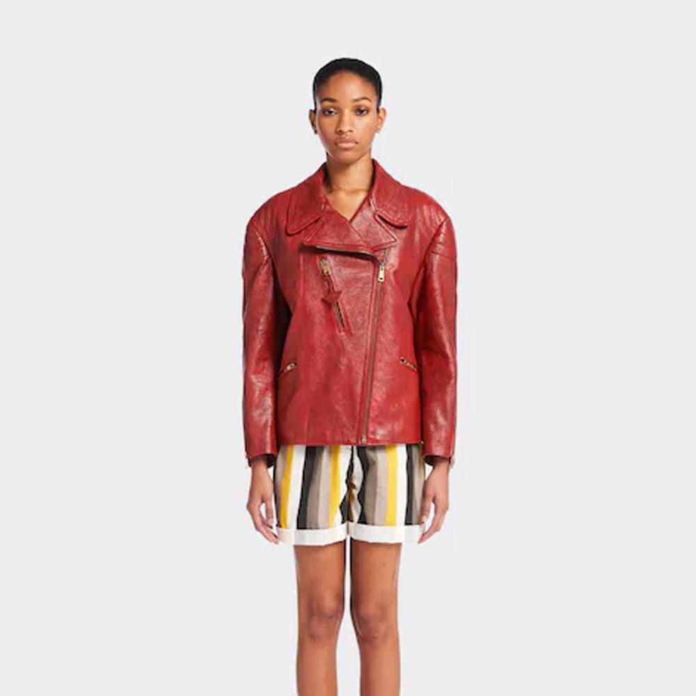 women's red sheepskin biker leather jacket - Leather Loom