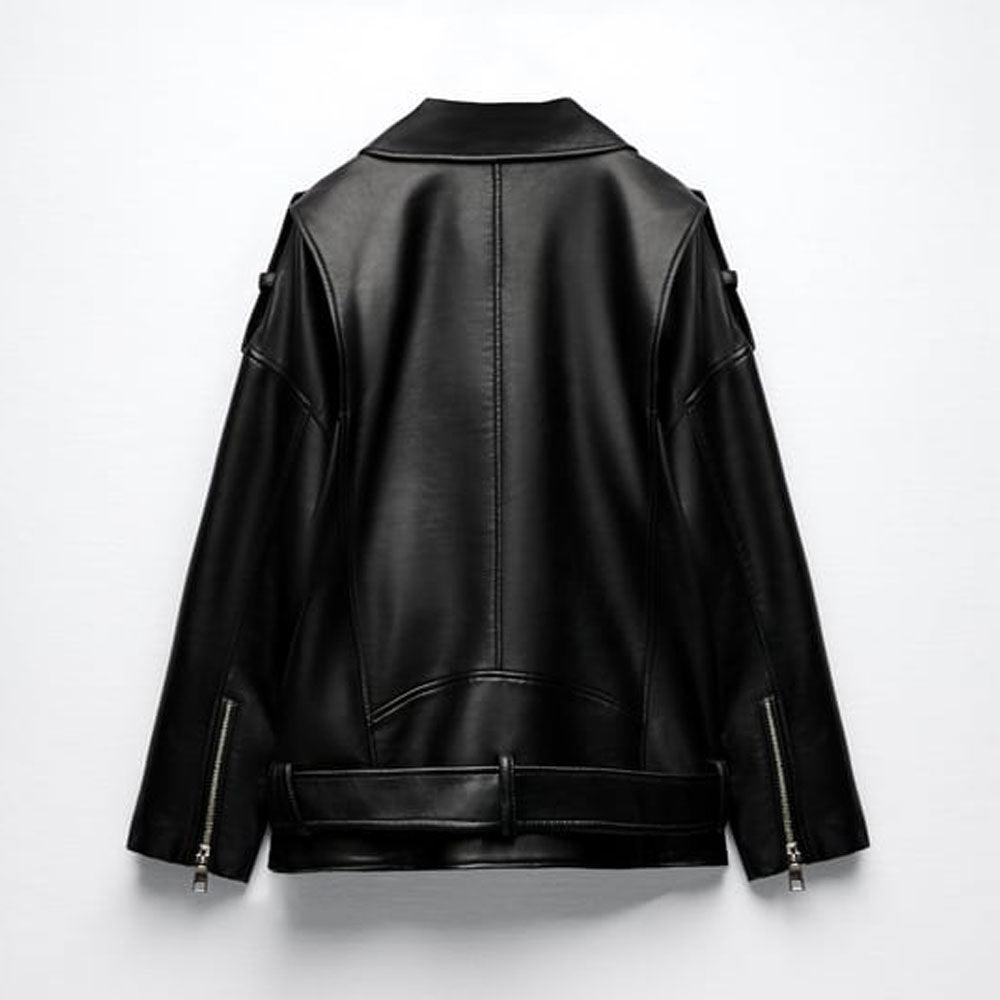 Women's black motorcycle biker  leather jacket - Leather Loom
