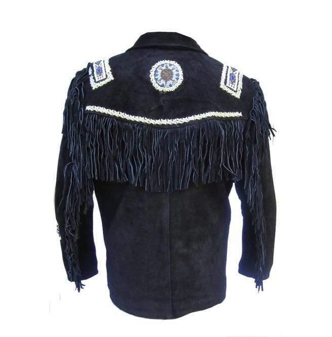 Men's Fringe Jacket Western Wear Cowboy Black Suede Jacket - Leather Loom