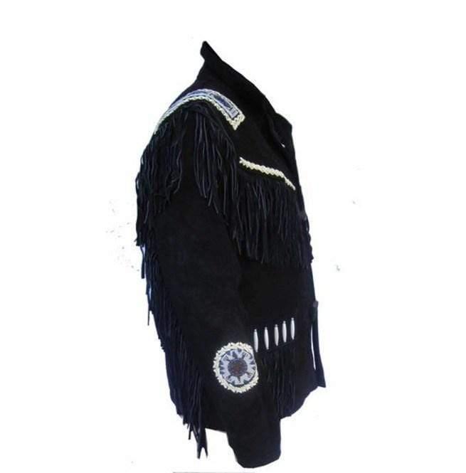Men's Fringe Jacket Western Wear Cowboy Black Suede Jacket - Leather Loom