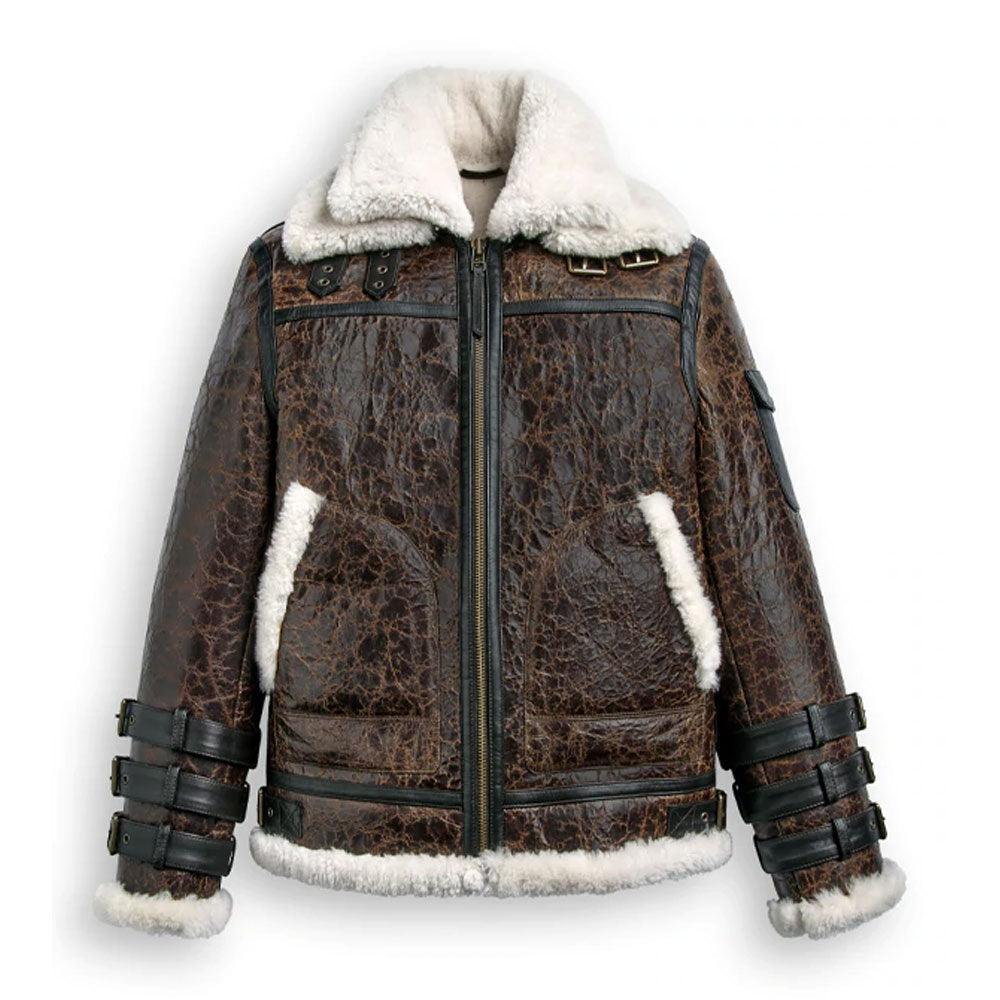 Double Tone Brown Shearling Aviator Leather Jacket - Leather Loom