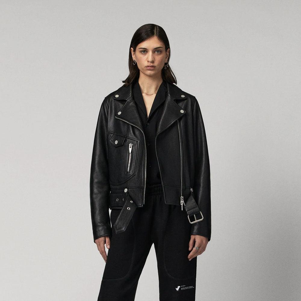 women's black lambskin leather biker jacket - Leather Loom
