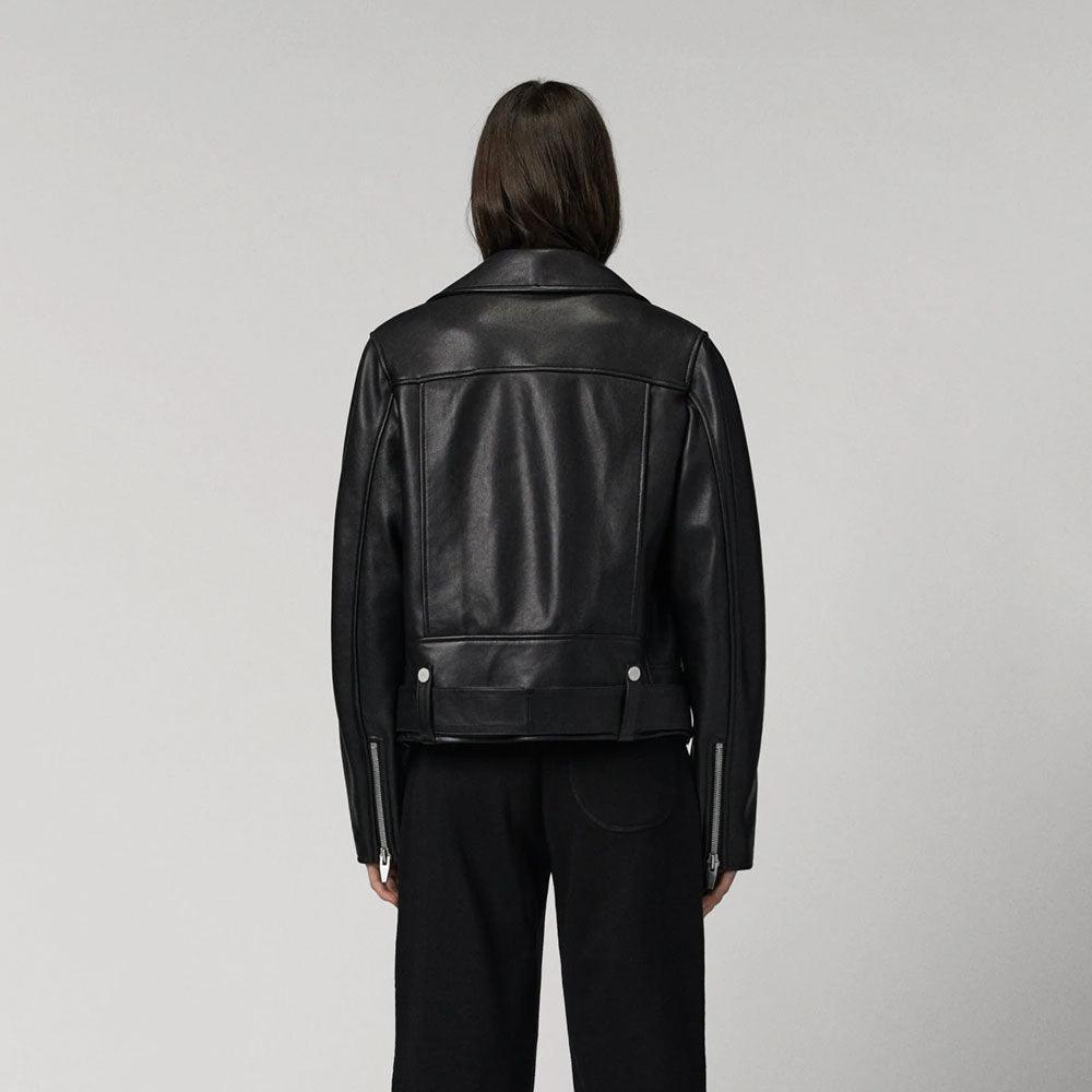 women's black lambskin leather biker jacket - Leather Loom