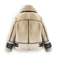 Off White Shearling Leather Jacket With Strips - Leather Loom