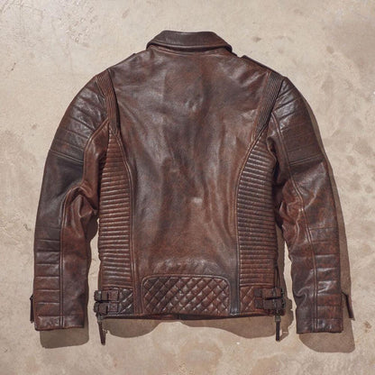 Men Waxed Brown Biker Leather Jacket - Leather Loom