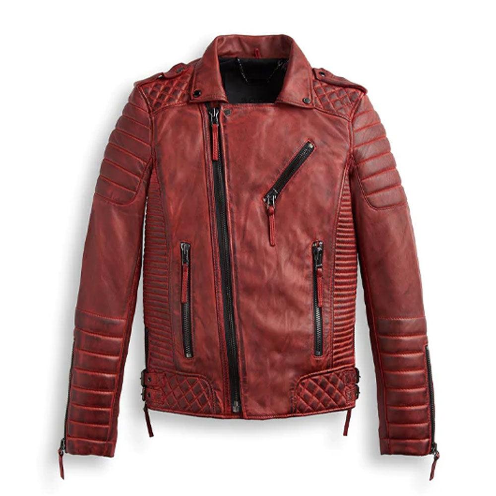 Men Red Biker Leather Motorbike Jacket - Leather Loom