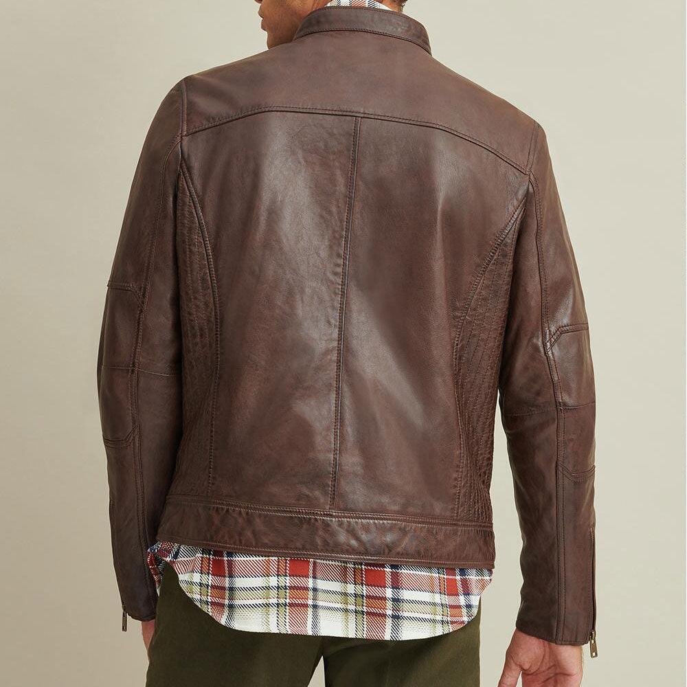 Men Brown Leather Moto Biker Jacket - Leather Loom