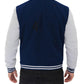 Mens Baseball Style Grey and Blue Varsity Jacket - Leather Loom