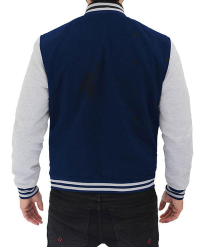 Mens Baseball Style Grey and Blue Varsity Jacket - Leather Loom