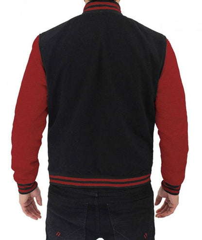 Mens Baseball Style Maroon and Black Varsity Jacket - Leather Loom