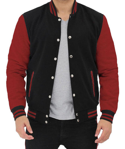 Mens Baseball Style Maroon and Black Varsity Jacket - Leather Loom