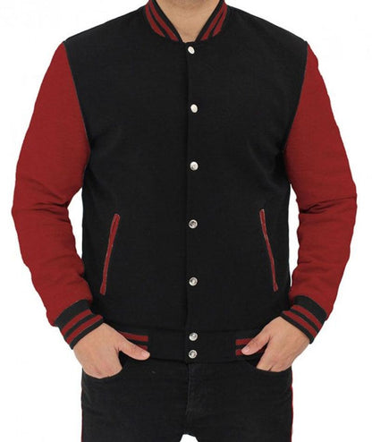 Mens Baseball Style Maroon and Black Varsity Jacket - Leather Loom