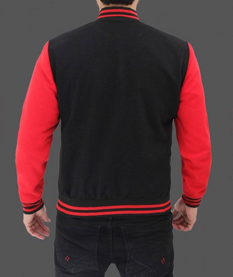 Mens Baseball Style Red and Black Varsity Jacket - Leather Loom