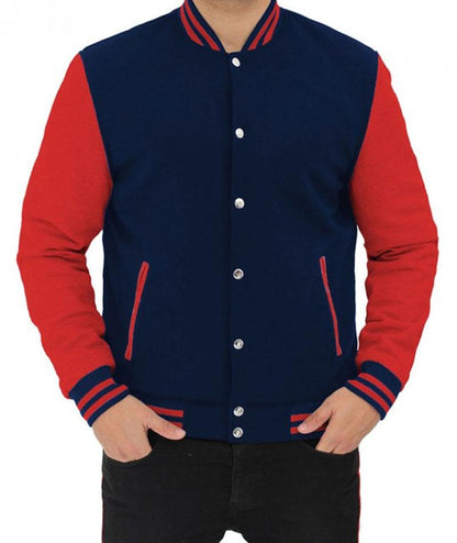 Mens Baseball Style Red and Blue Varsity Jacket - Leather Loom