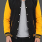 Mens Baseball Style Black and Yellow Varsity Jacket - Leather Loom