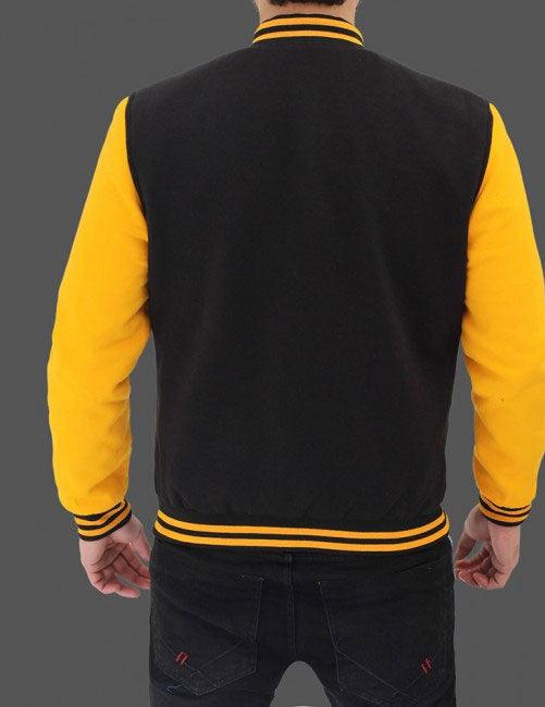 Mens Baseball Style Black and Yellow Varsity Jacket - Leather Loom