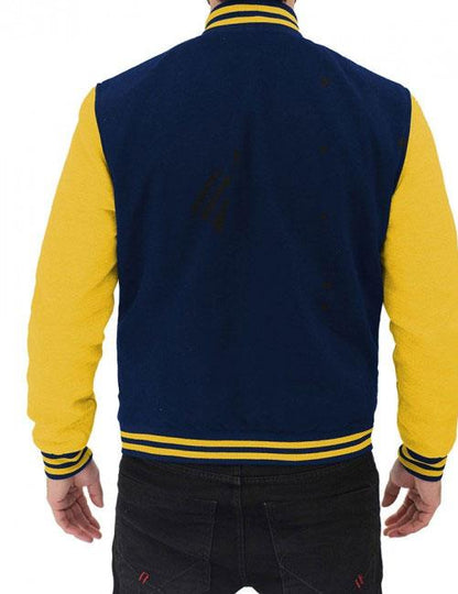 Navy Blue and Yellow Baseball Style Jacket - Leather Loom