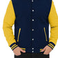 Navy Blue and Yellow Baseball Style Jacket - Leather Loom