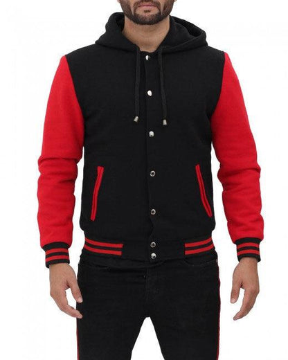 Salerno Baseball Hooded Red and Black Varsity Jacket - Leather Loom