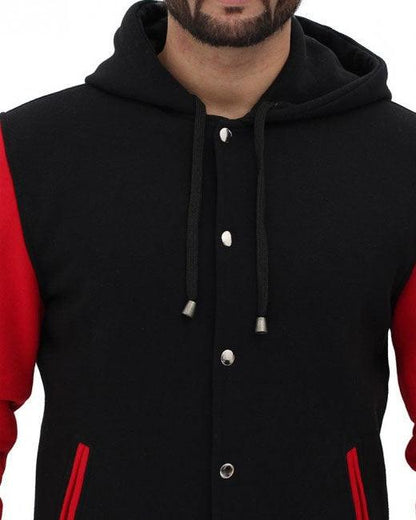 Salerno Baseball Hooded Red and Black Varsity Jacket - Leather Loom