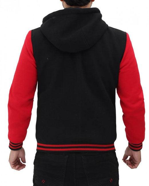 Salerno Baseball Hooded Red and Black Varsity Jacket - Leather Loom