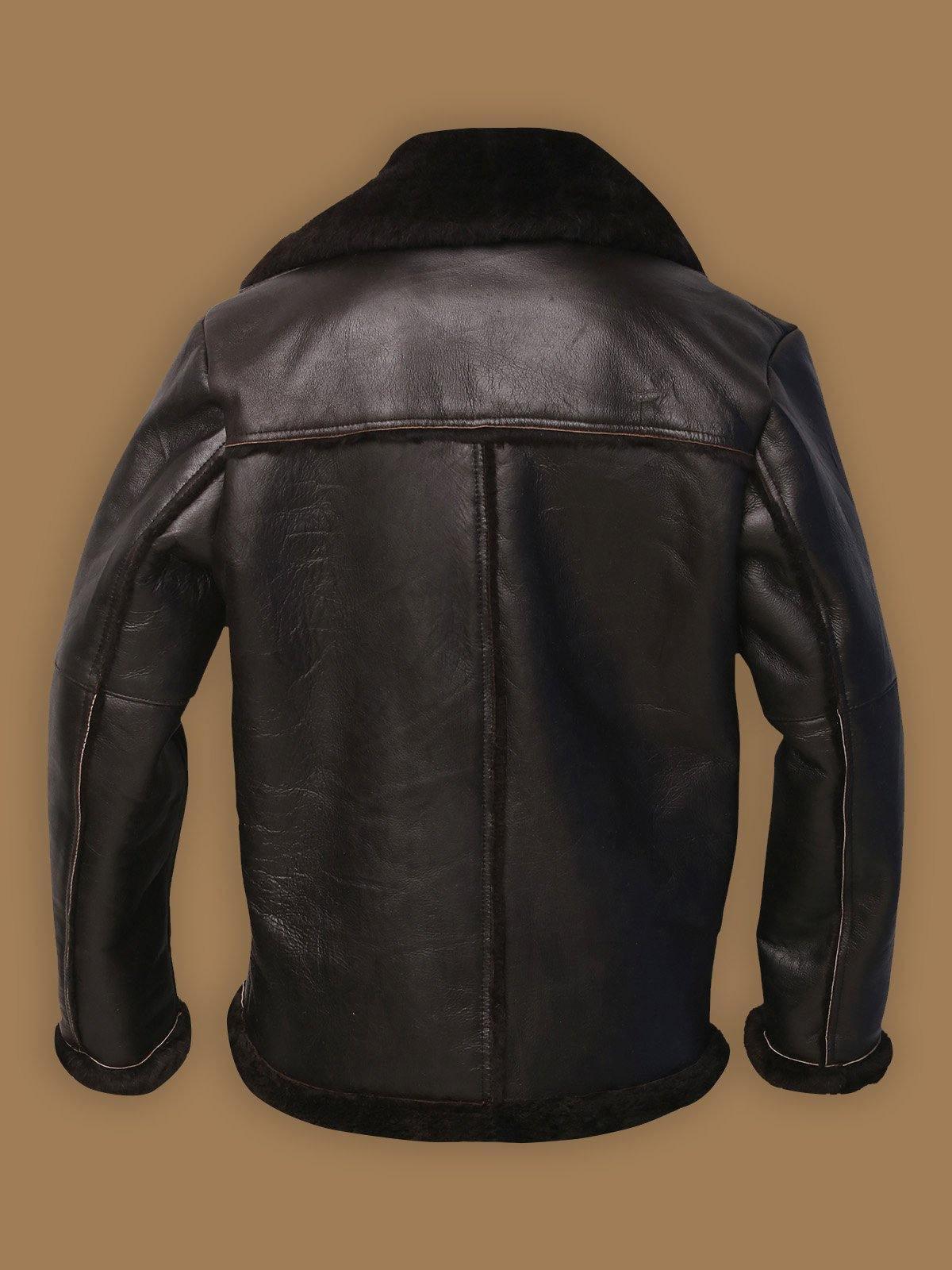 Men Dark Brown Shearling Bomber Aviator Jacket - Leather Loom