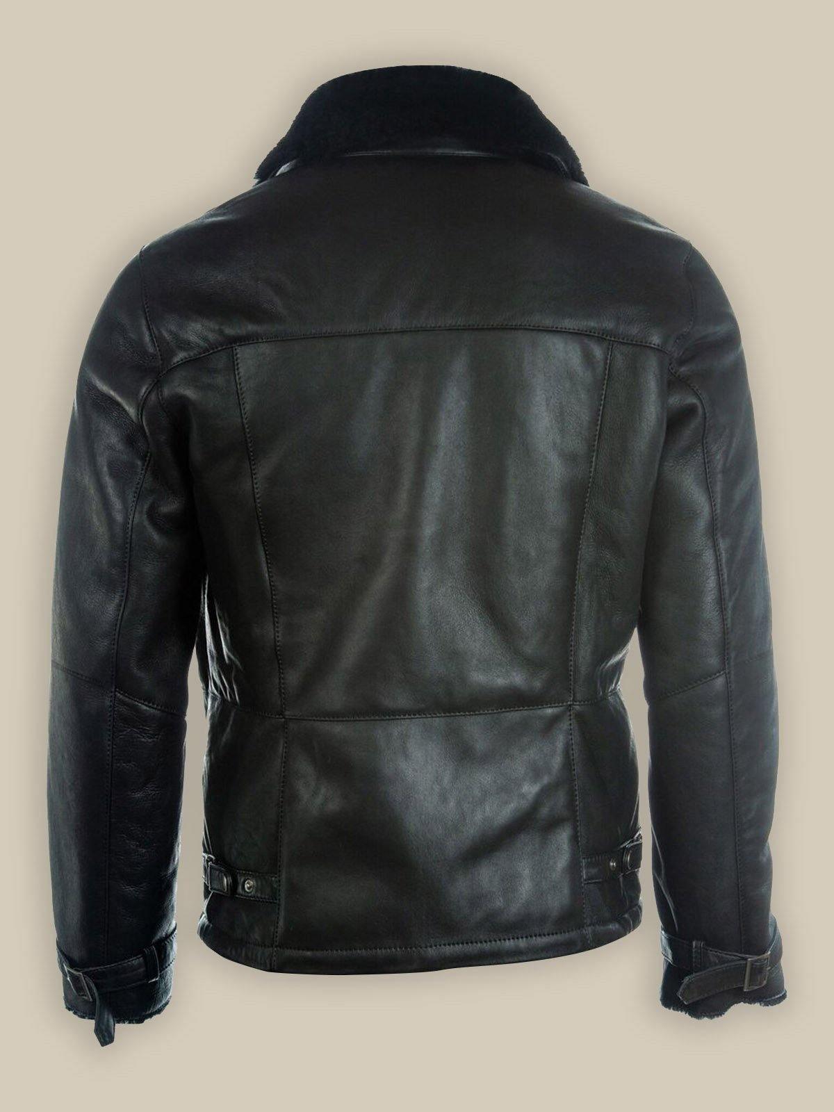 Men Pure Black B3 Shearling Bomber Leather Jacket - Leather Loom